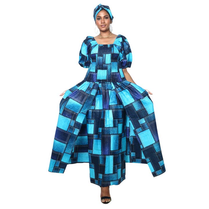 Women's Short Sleeve Maxi Dress with High Slit -- FI-3130 for wholesale by African Stars