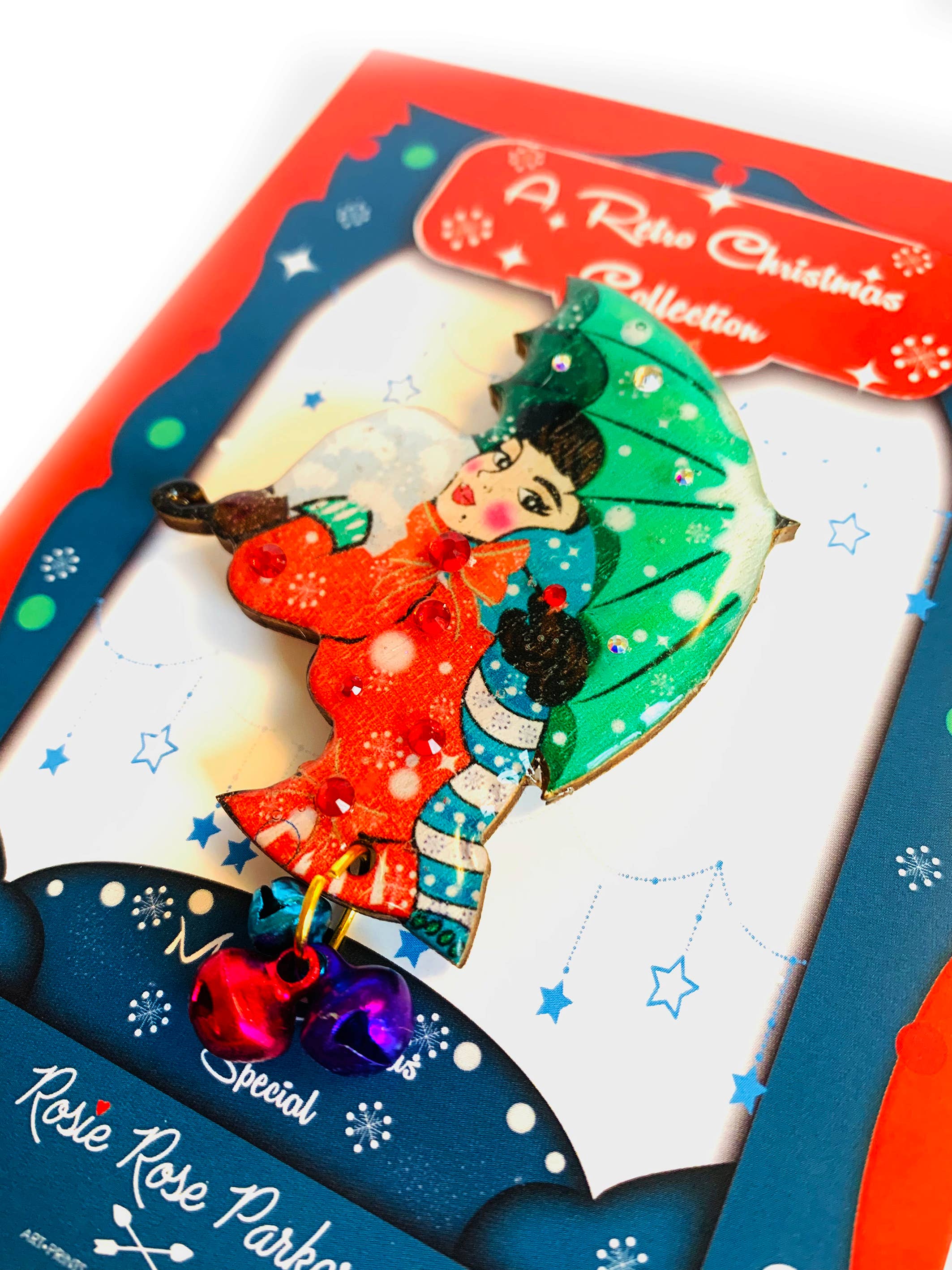 Rosie Rose Parker - Wholesale Brooch - Winter umbrella Christmas brooch Christmas jewellery festive9