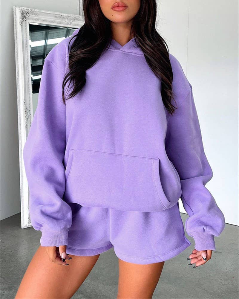 HIDDENBRAND - Wholesale Lounge Set - Women's - basic pocket hoodie &  drawstring short set outfits19