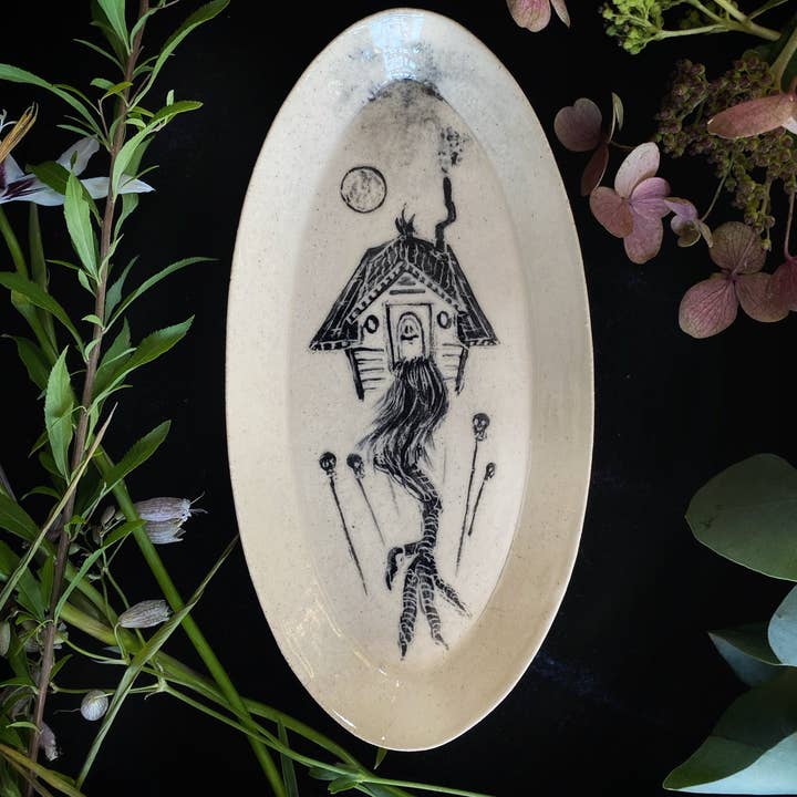 Keven Craft Rituals LLC - Venta al por mayor Bandejas/platos/boles decorativos - Platos de ofrenda de cerámica Baba Yaga con esgrafiados