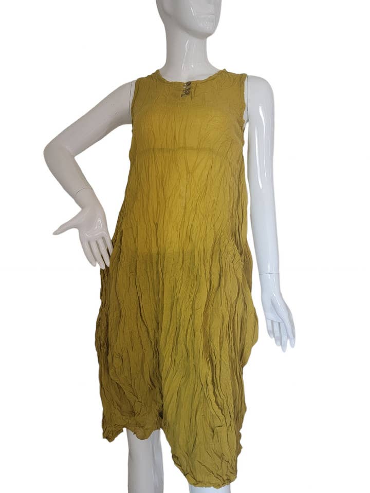 TD-79 Crinkle Cotton Sleeveless Dress Mustard Yellow for wholesale by Evergreen Guardian Imports