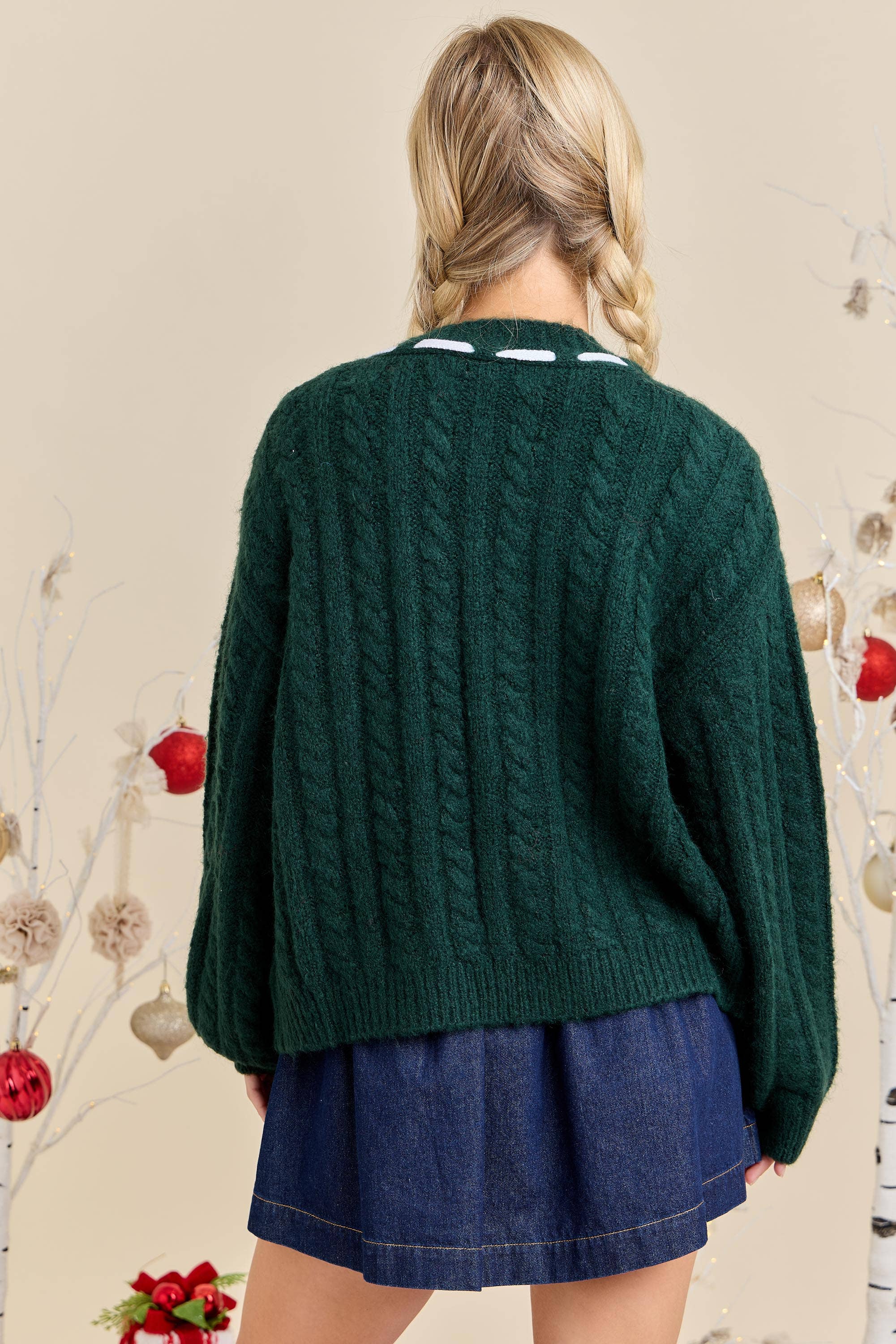 Main Strip - Vente Cardigan – femme - Cardigan en maille torsadée avec ruban de fête – Prêt à expédier en superposition1