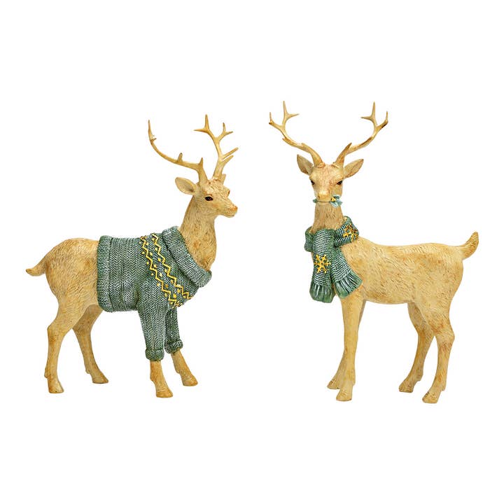 Hirsch mit Pullover aus Poly grün 2-fach, (B/H/T) 16x26x6cm für den Großhandel von Wurm