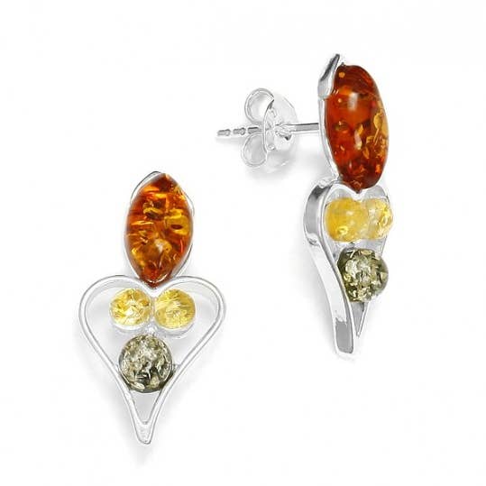 Baltic Amber Sterling zilveren hartoorbellen. Amber sieraden voor wholesale door Amberman