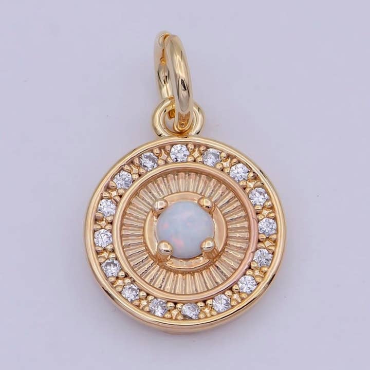 Mini Round Charm with Opal Stone 18K Gold Filled Coin Pendant for Minimalist Jewelry N-909 for wholesale by Aim Eternal