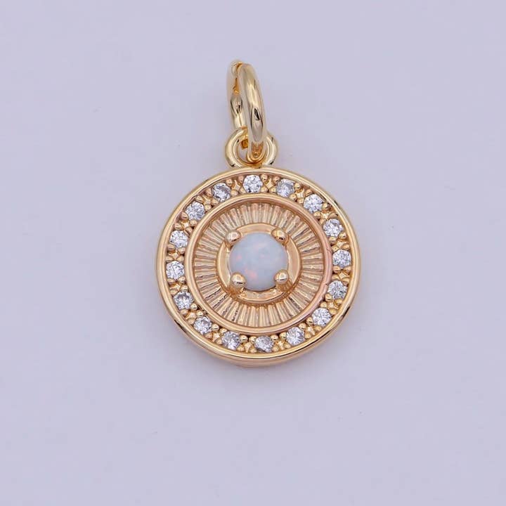 Mini Round Charm with Opal Stone 18K Gold Filled Coin Pendant for Minimalist Jewelry N-909 for wholesale by Aim Eternal