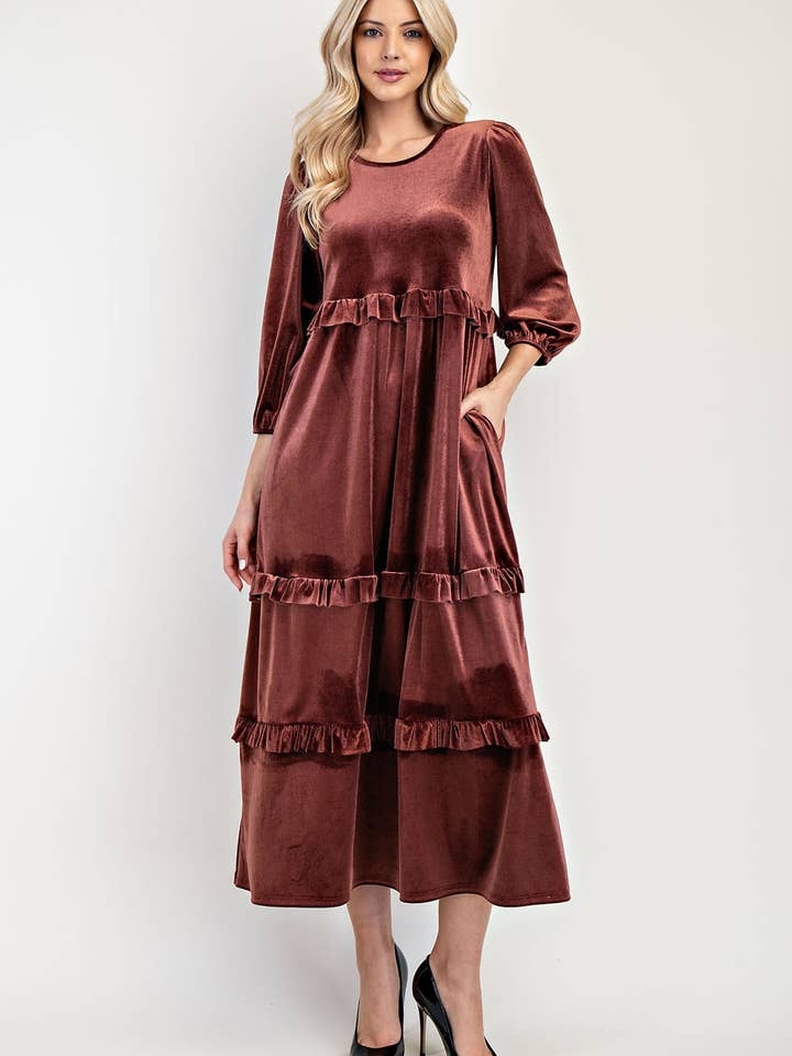 Celeste Clothing - Wholesale Dress - Women's - PLUS SIZE ELEGANT VELVET TIERED MODEST DRESS -MD33897-PL22