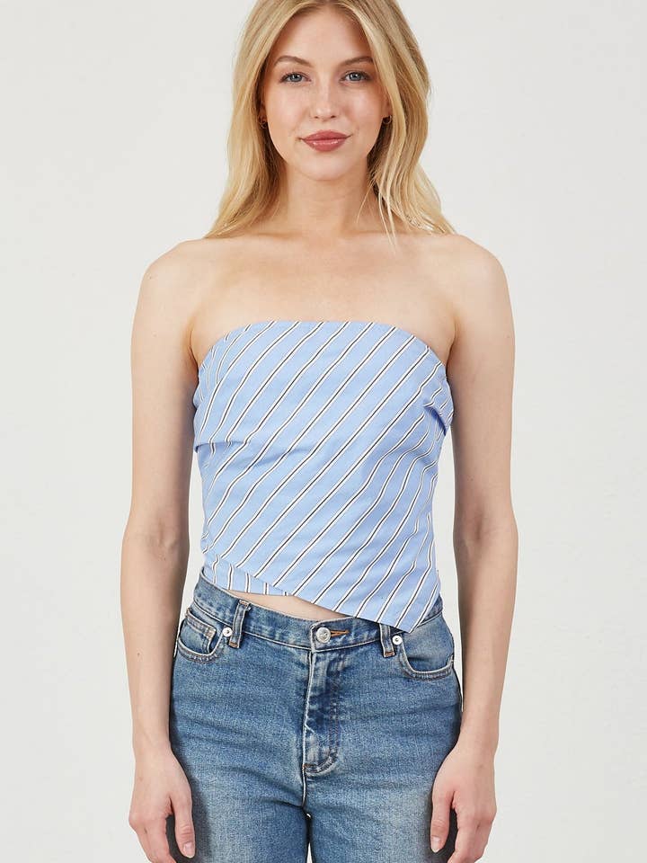 Top de tubo franzido com riscas assimétricas sobrepostas por atacado de Vestis M