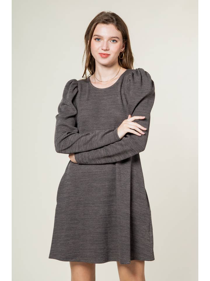 VERY J - Wholesale Dress - Women's - ND30024-Soft ribbed knit swing mini dress