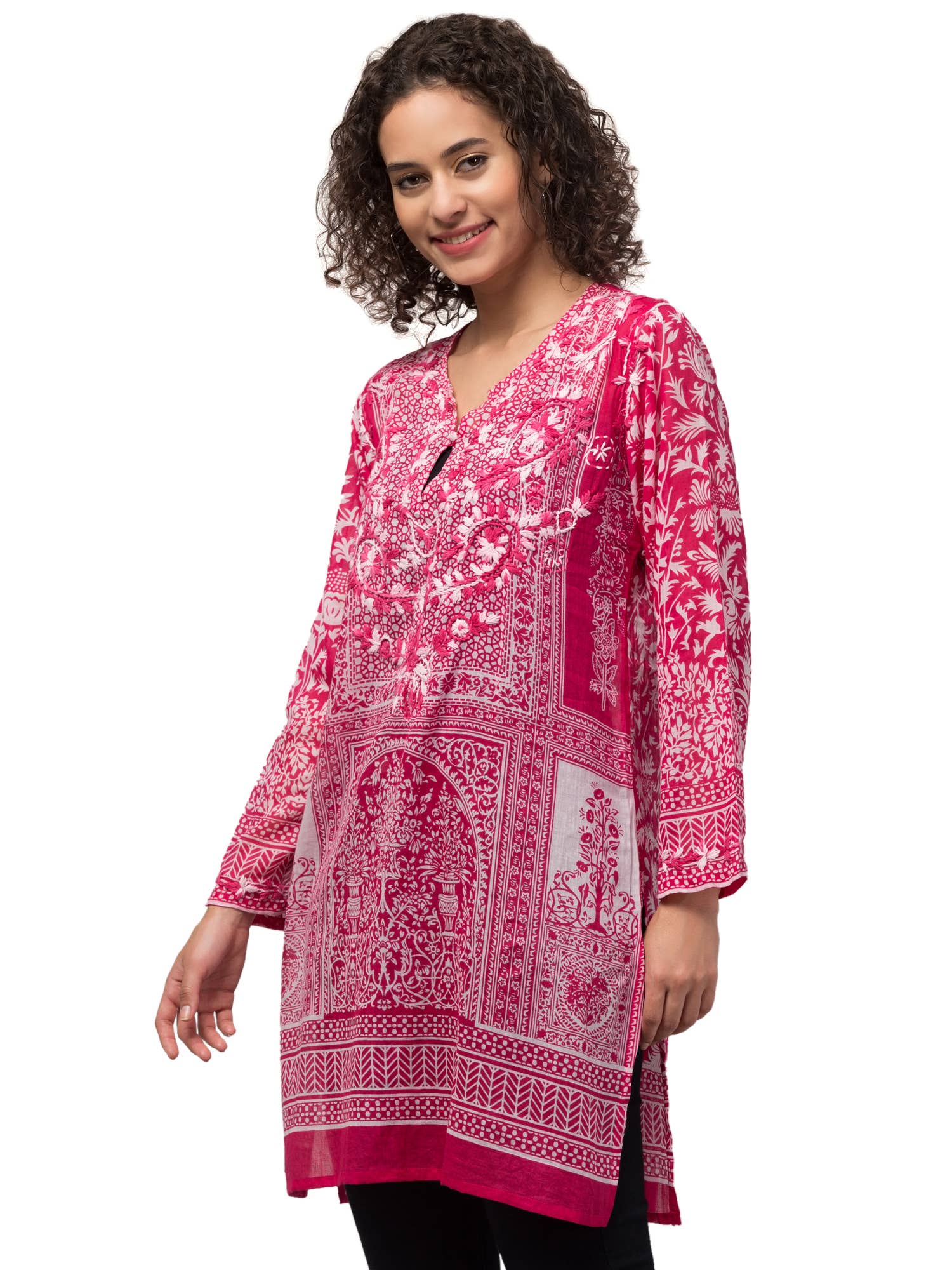 AYKA - Vendita all'ingrosso Tunica - Donna - Tunic Gia color fucsia acceso ricamata a mano3
