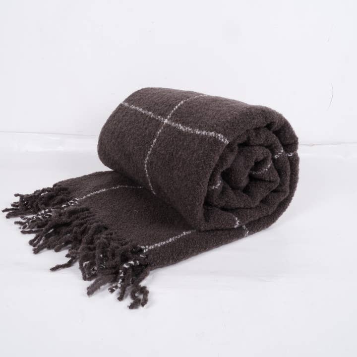 NorraVilla - Wholesale Throw Blanket - Wool Blanket - Teddy boucle - dark green squares