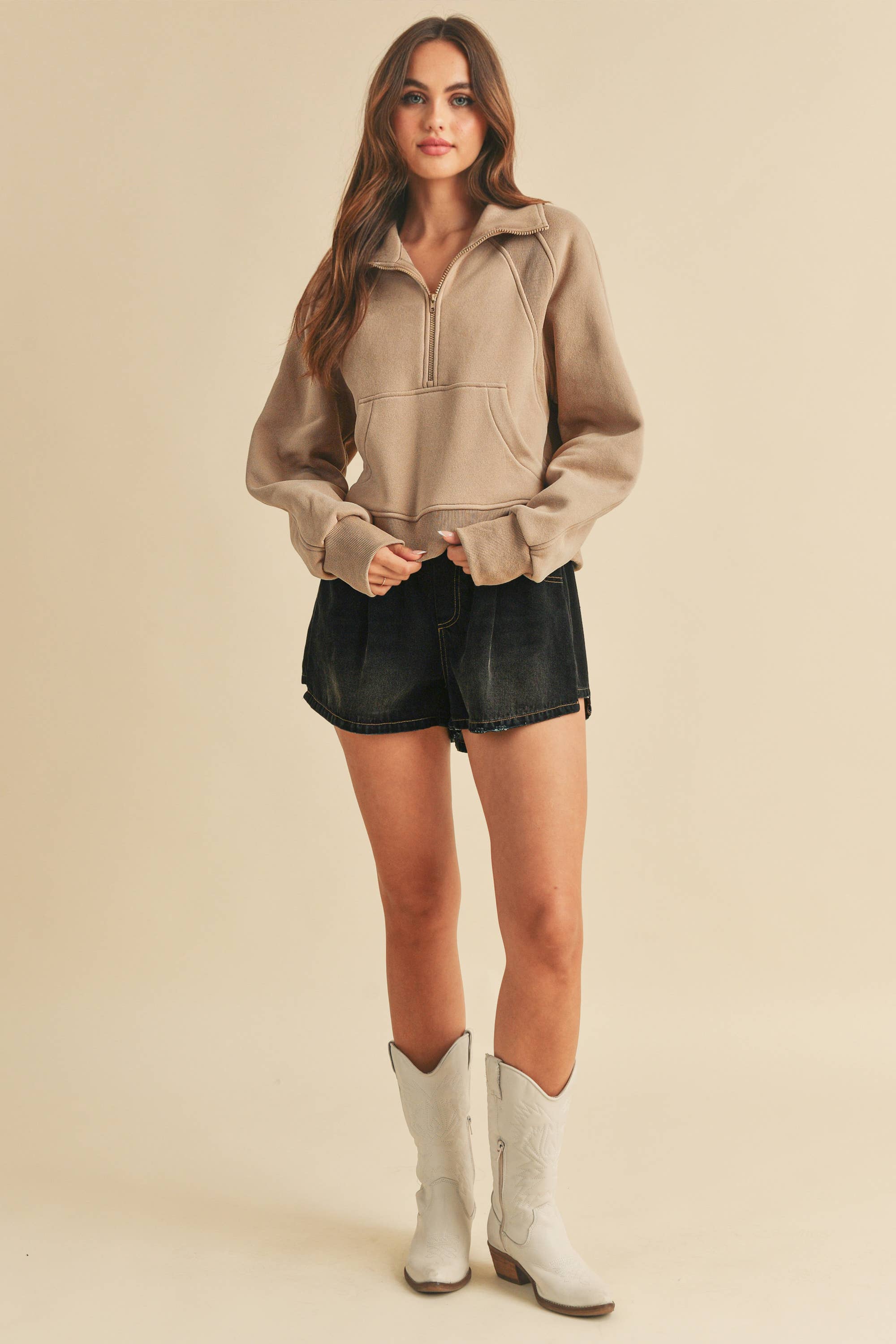 AEMI + CO - Wholesale Sweatshirt - Dames - 950CK Duif, trechterhals, halve ritssluiting, 296