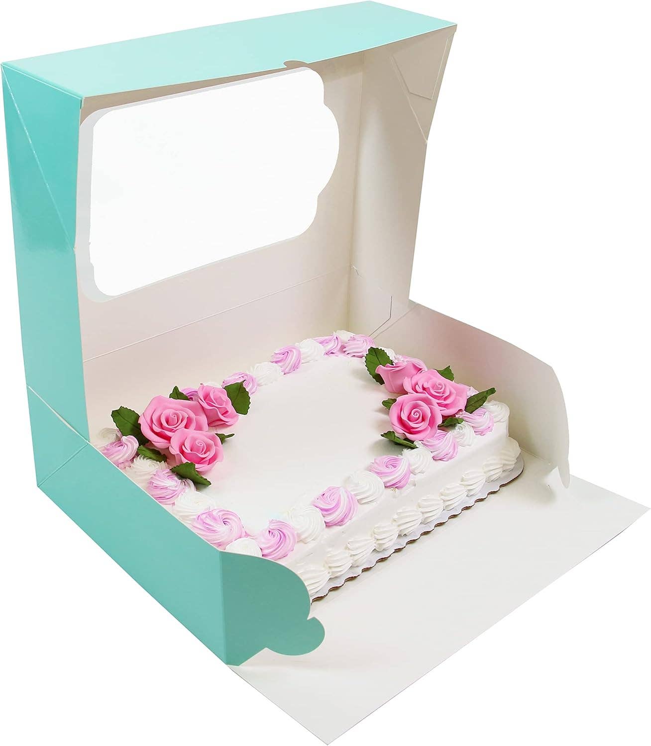 Global Sugar Art - Wholesale Cake Stand - Extra Deep Quarter Sheet Cake Box with Window, Auto-Popup, 14 x 10 x 5 Inches4
