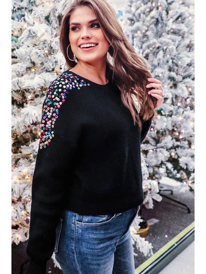 Black Party Favor Sequin Sweater for wholesale on Faire6