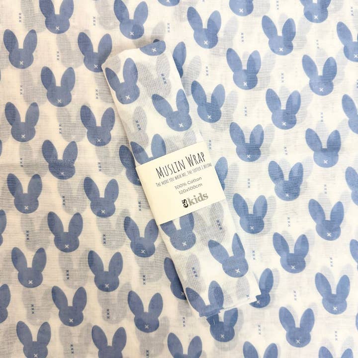 ES Kids - Wholesale Swaddle – Baby - Muslin Wrap - Bunny Blue 100x120cm