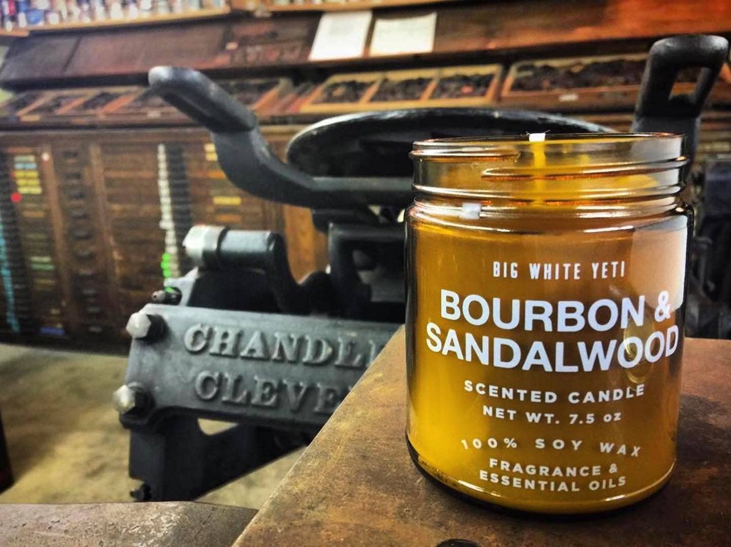 Big White Yeti - Wholesale Jar/Filled Candle - Bourbon + Sandalwood Soy Candle- 8oz Amber Jar1