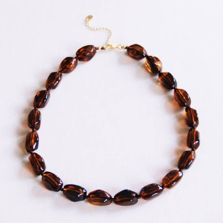 Beaded necklace 'nugget' large - brown for wholesale by Bazou