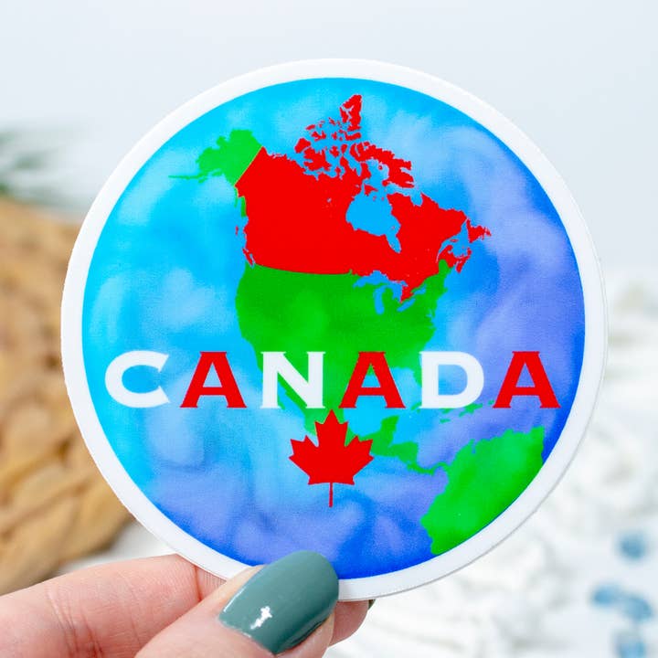 Planet Canada glänzender Aufkleber 3 x 3 Zoll von FA für den Großhandel von Paper Pattern Silk