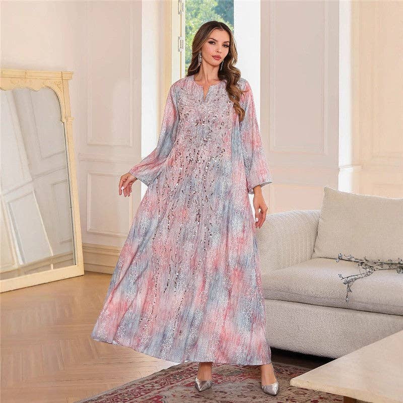 DUSTY ROSE Floral Print Beaded Long Robe for wholesale on Faire1