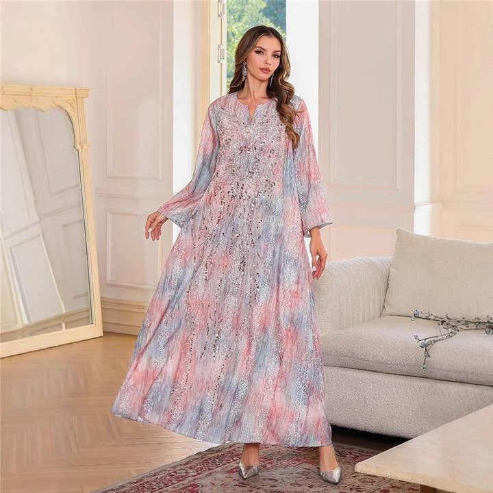 DUSTY ROSE Floral Print Beaded Long Robe for wholesale on Faire1