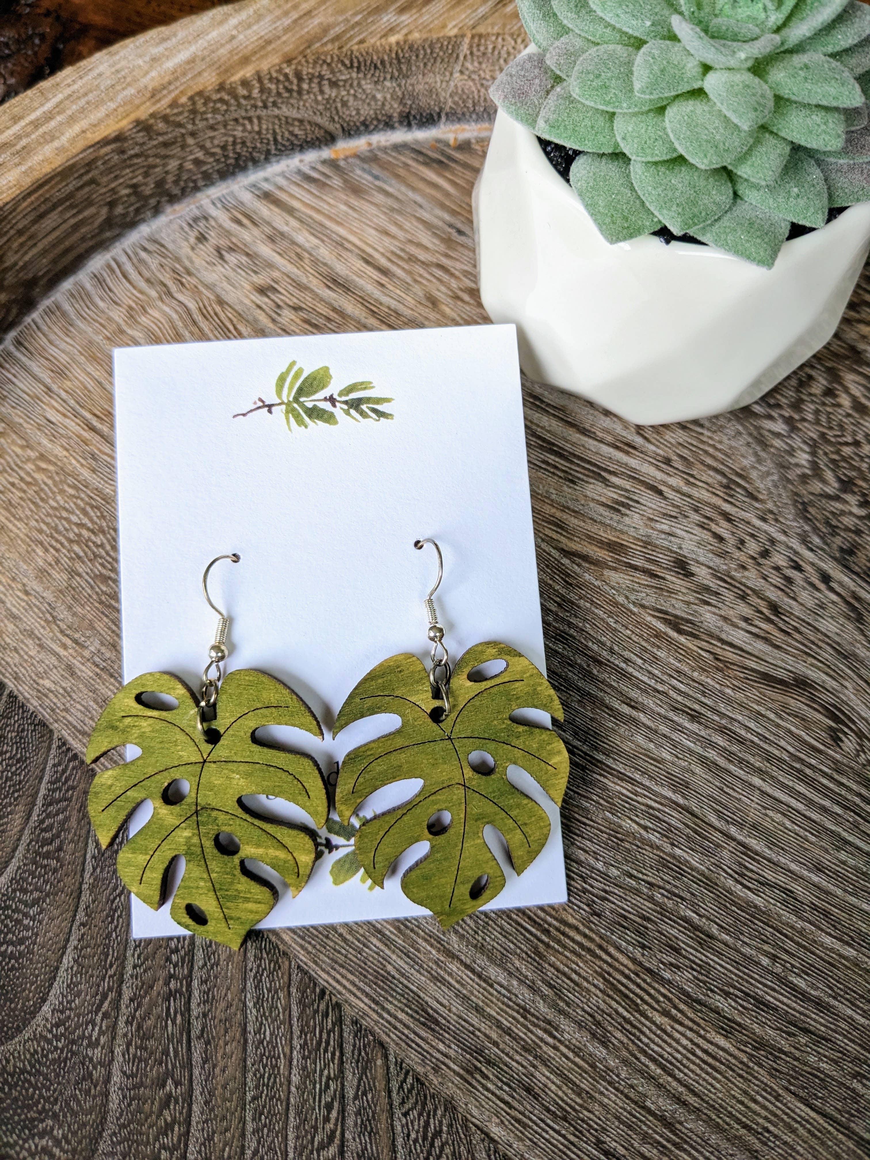 Stag and Branch - Wholesale Dangle Earrings - Monstera Wood Earrings | Monstera Deliciosa Dangle Earrings1