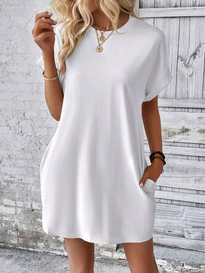Suhkasana - Wholesale Dress - Women's - Relaxed Fit Cotton Short Sleeve Pocket Dress for Summer