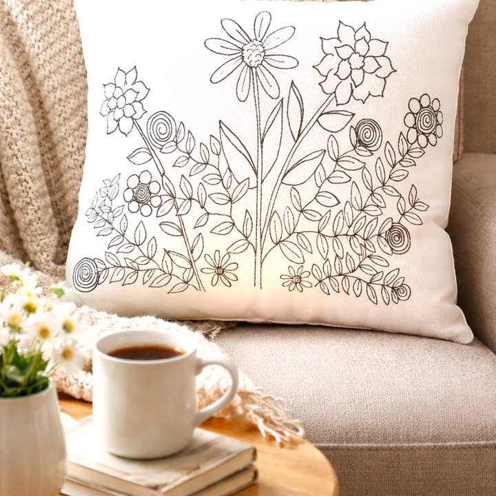 Flower Line Art Handmade Pillow Decor for wholesale by Simply Home Company