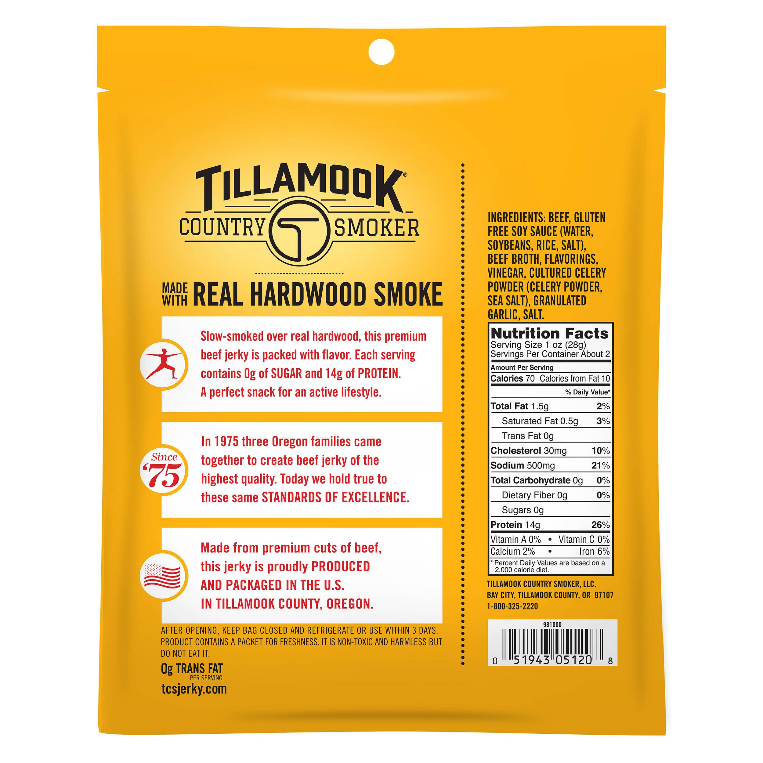 Tillamook Country Smoker - Wholesale Jerky - Zero Sugar Original Keto Friendly Beef Jerky1