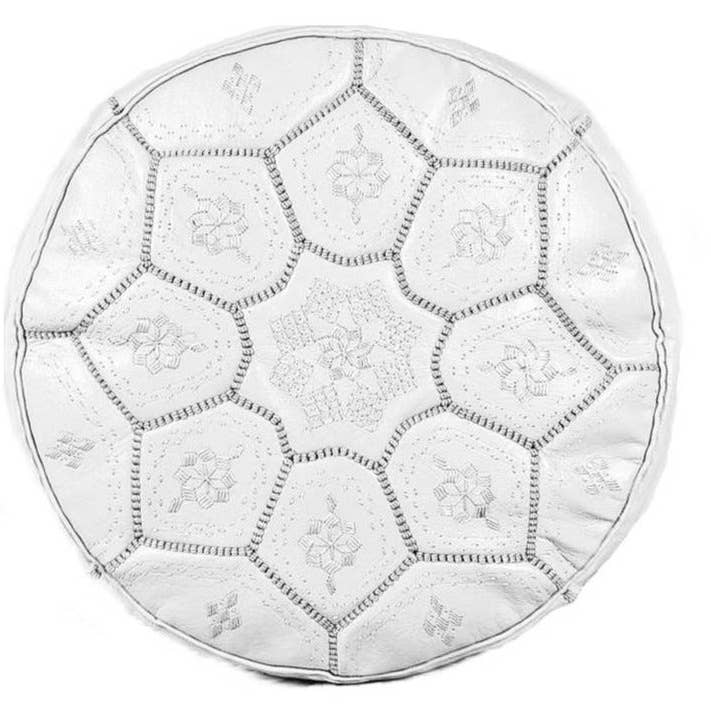 Moroccan Leather Ottoman - Tile Design - White for wholesale by Moroccan Corridor