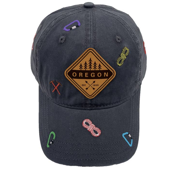 Northern Icons Creations INC - Wholesale Baseball cap – Unisex - Oregon Hiking Adventure Baseball Cap – Outdoor Climbing Rope & Carabiner Embroidered Hat for Travelers
