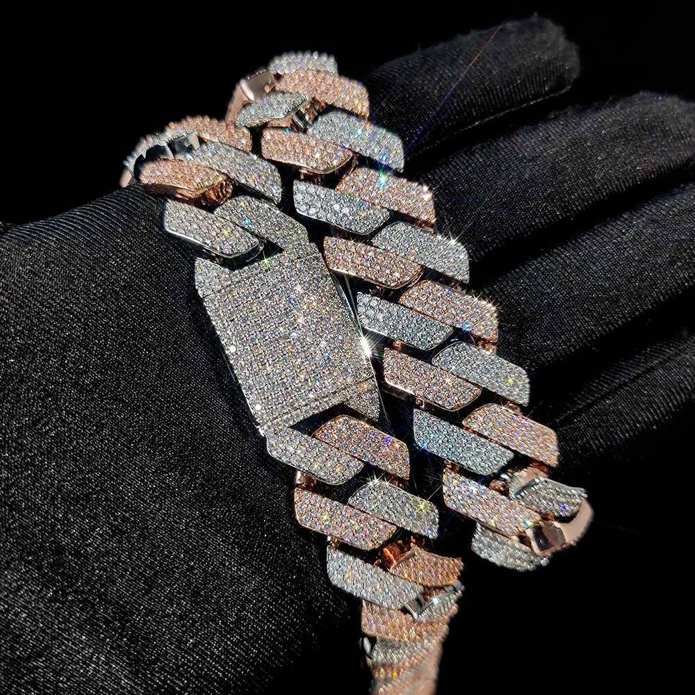 GB Jewelry – wholesale Link & chain necklace – Premium 20mm Two Tone Diamond Prong Cuban Link Chain2