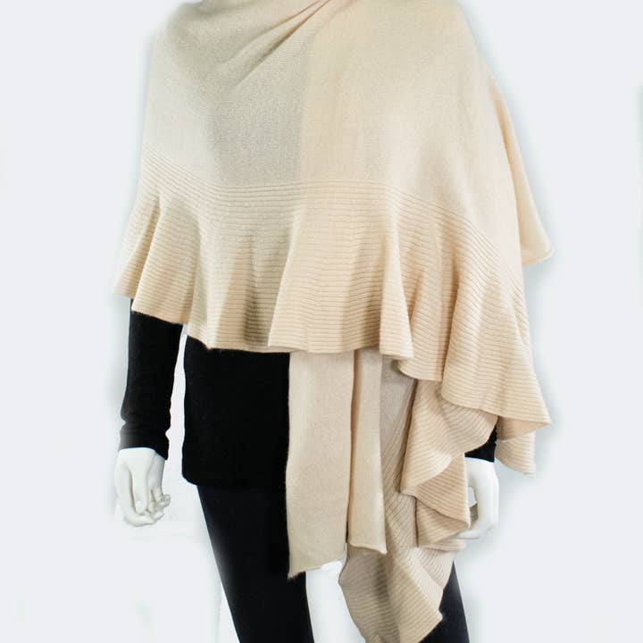 CASHMERE SHAWL WITH RAGLAN RUFFLES for wholesale by Portolano
