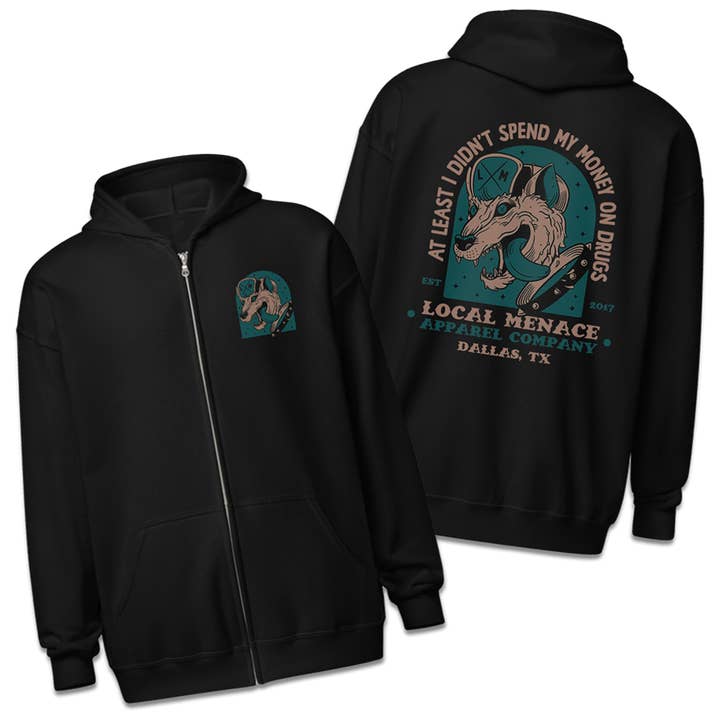 Drug Dog Zip Up Hoodie for wholesale by Local Menace