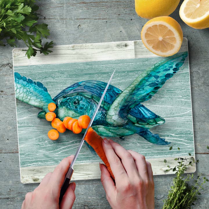 CounterArt/Highland Home/Thirstystone/CoasterStone - Wholesale Cutting Board - Northpoint Turtles 10” x 8” Tempered Glass Cutting Board