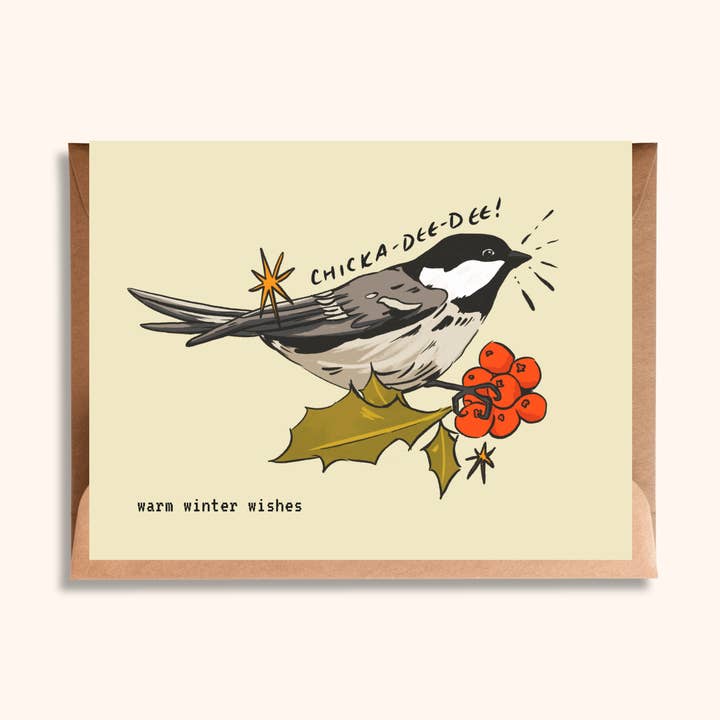 Warm Winter Wishes | Chickadee Holiday Greeting Card for wholesale by Brush + Bird Paper Co.