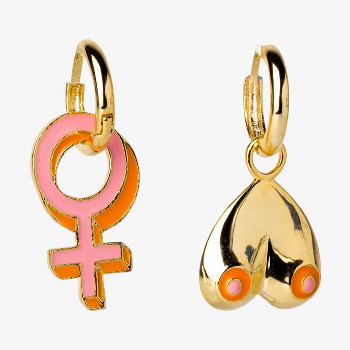 Hoop Earrings - Women's Lib - Gold Feminist Statement for wholesale by Yellow Owl Workshop