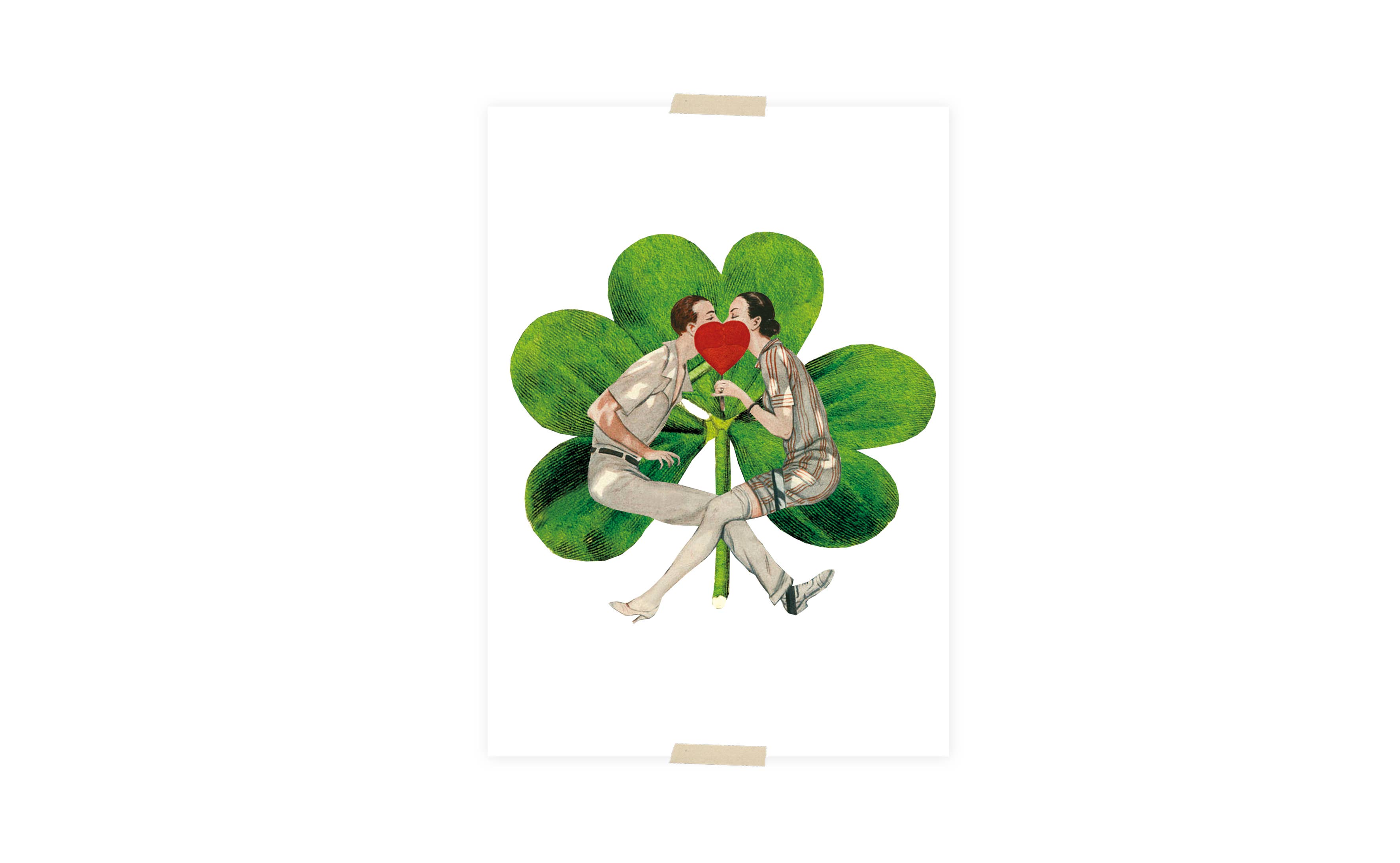 Lylies - Wholesale Postcard - Postcard collage couple with four-leaf clover