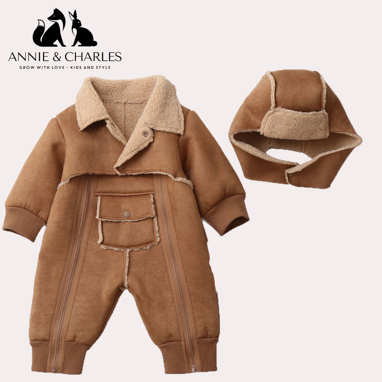 Annie & Charles – wholesale Jumpsuit – Baby – Annie & Charles® vegan suede suit1