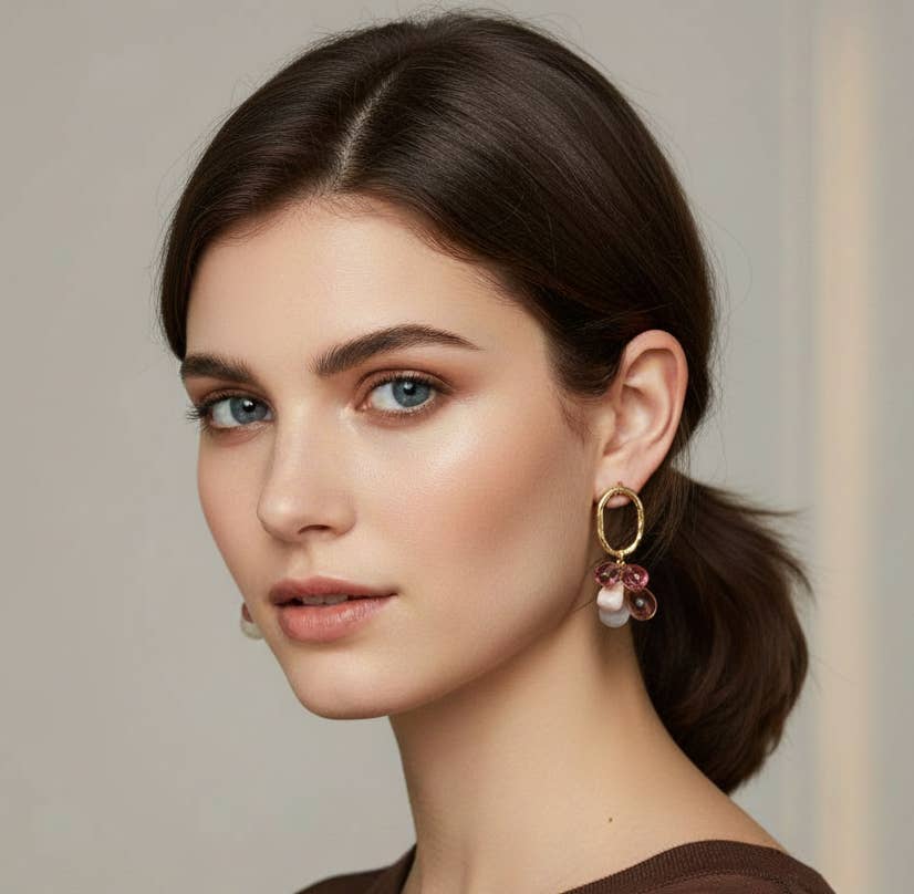 Chama Navarro - Wholesale Dangle Earrings - LALETI Murano glass earrings oval hoop L Nude neutral2