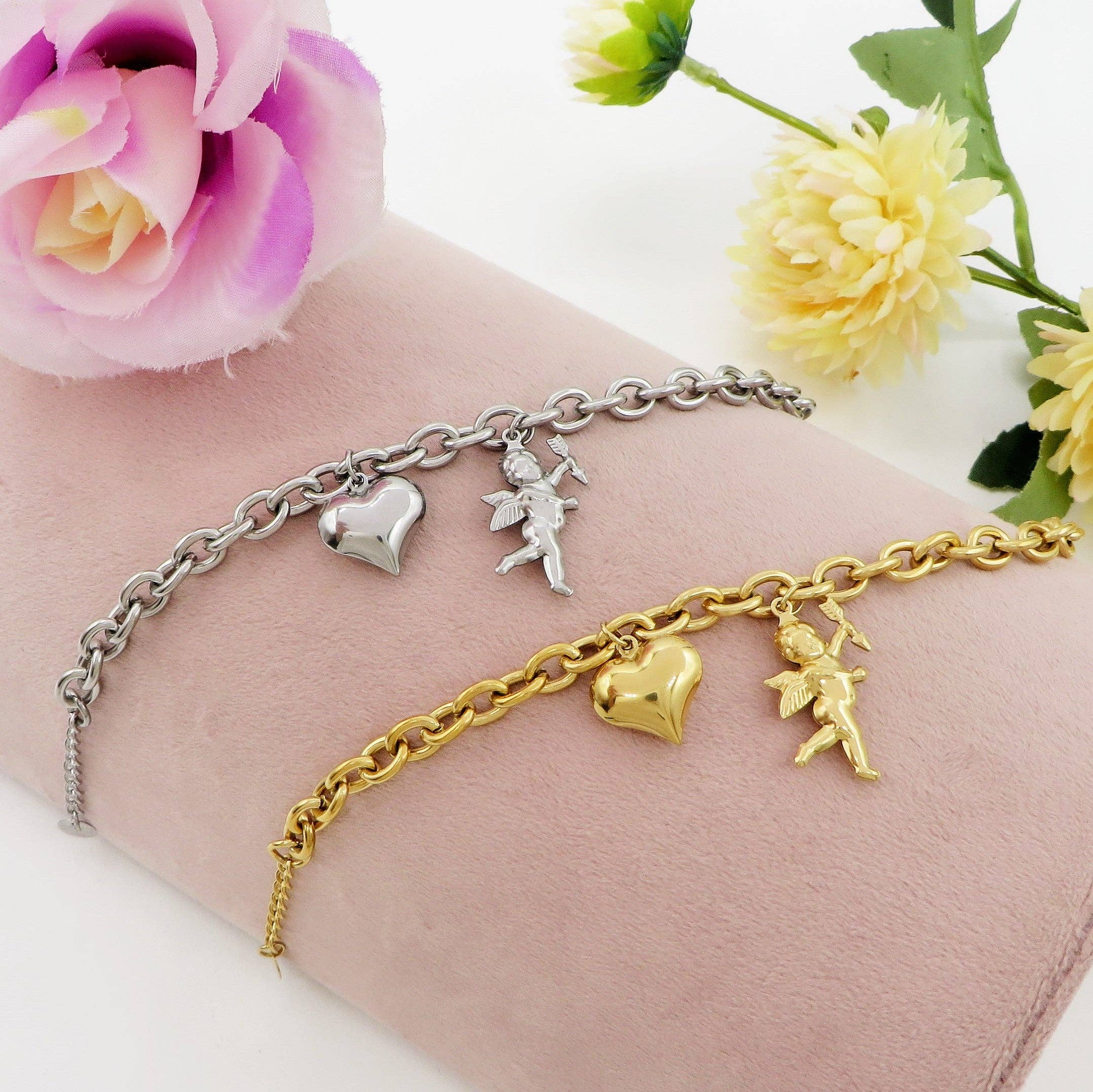 Daemon srls - Wholesale Charm/Dangle Bracelet - CUPID- Bracciale con angelo cupido e cuore bombe' ACCIAIO INOSSIDABILE3
