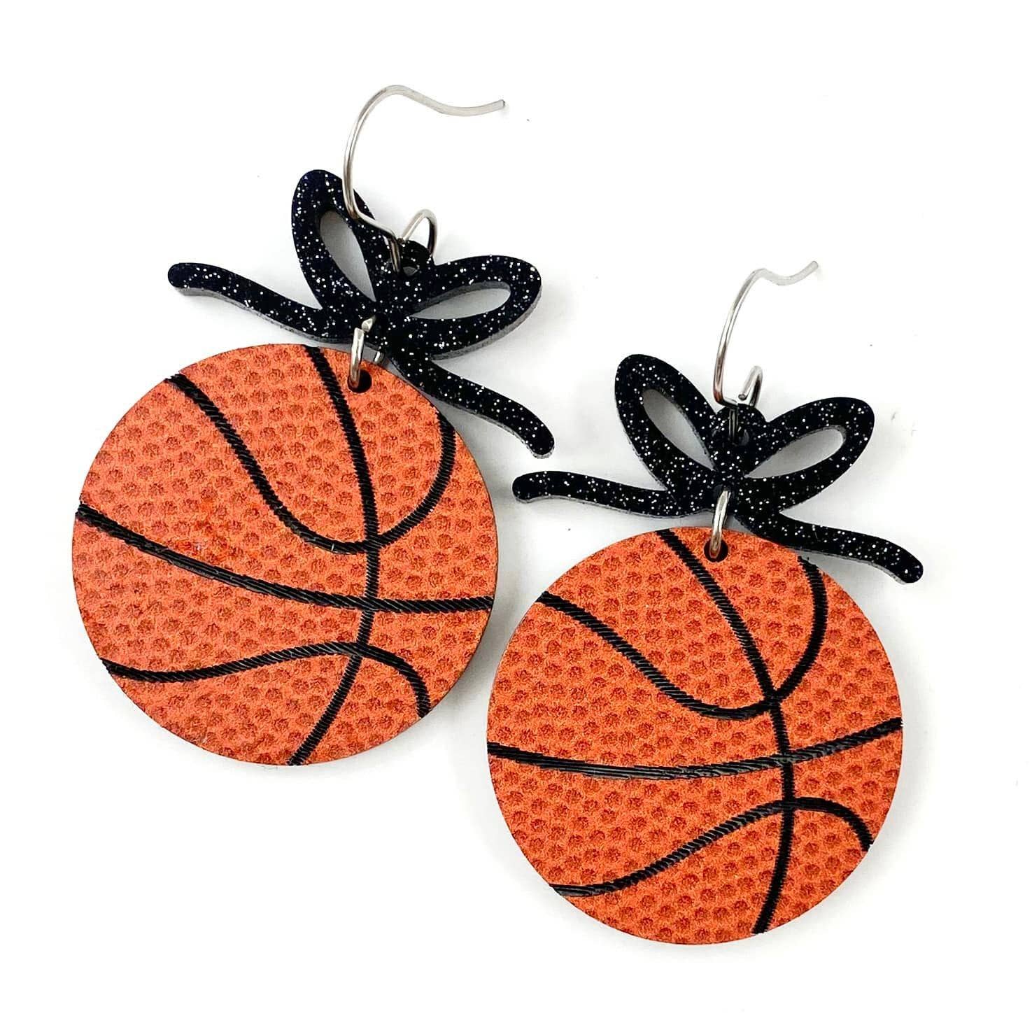 Doohickies - Wholesale Dangle Earrings - 2" Custom Bows & Basketball Dangles - Sports Earrings0