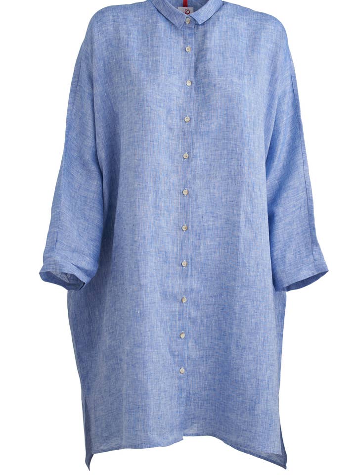 Camisa mujer oversize con bolsillos laterales, cuello pequeño para venta al por mayor de Mosca Clothing