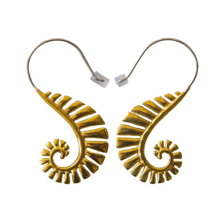 Fern Frond Yellow Brass Dangle Earrings ~ Sterling Wires for wholesale by Ajmer by Jodi