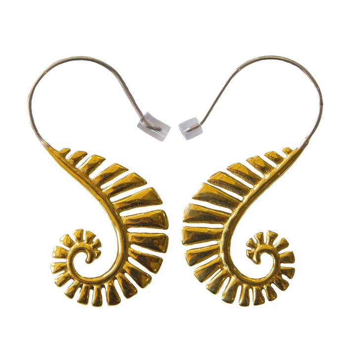 Fern Frond Yellow Brass Dangle Earrings ~ Sterling Wires for wholesale by Ajmer by Jodi