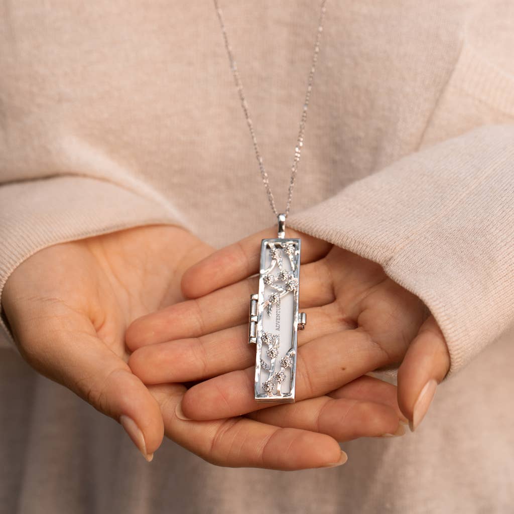 Fortune & Frame - Wholesale Locket Necklace - Flowered Vines Fortune Locket - Silver3