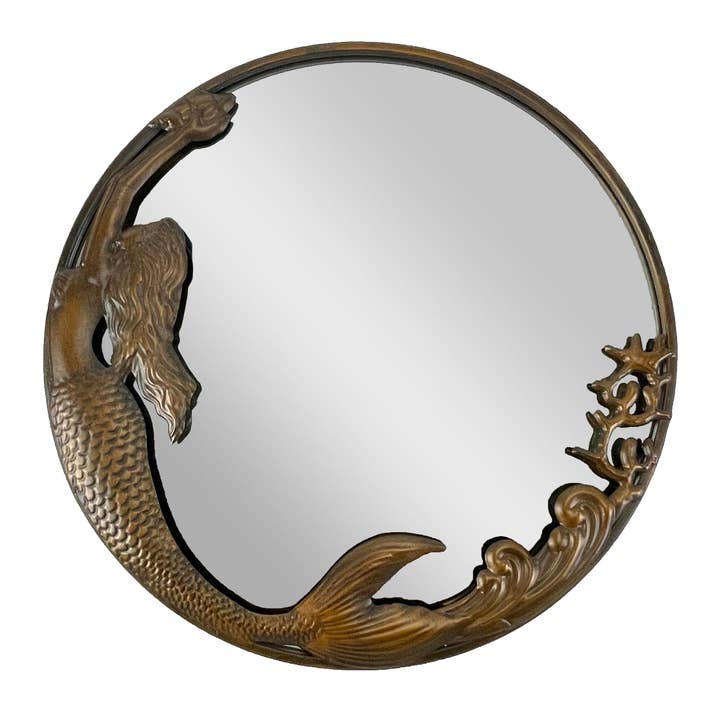 Zeckos – wholesale Wall mirror – Bronze Finish Mermaid Wall-Mounted Mirror – 20-Inch Diameter