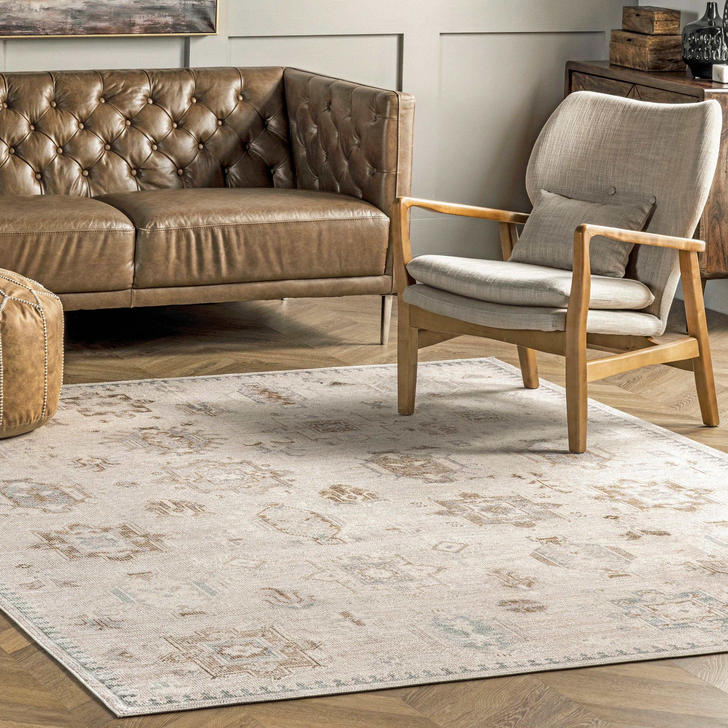 Beige Krystin Distressed Machine Washable Area Rug for wholesale on Faire0