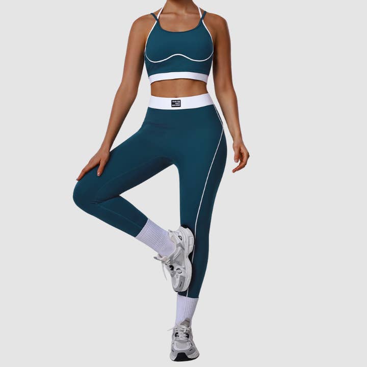 Wholesale Double-Strap Halter Neck Bra + Solid Color High-Waisted Leggings for wholesale by WONDERXFANS