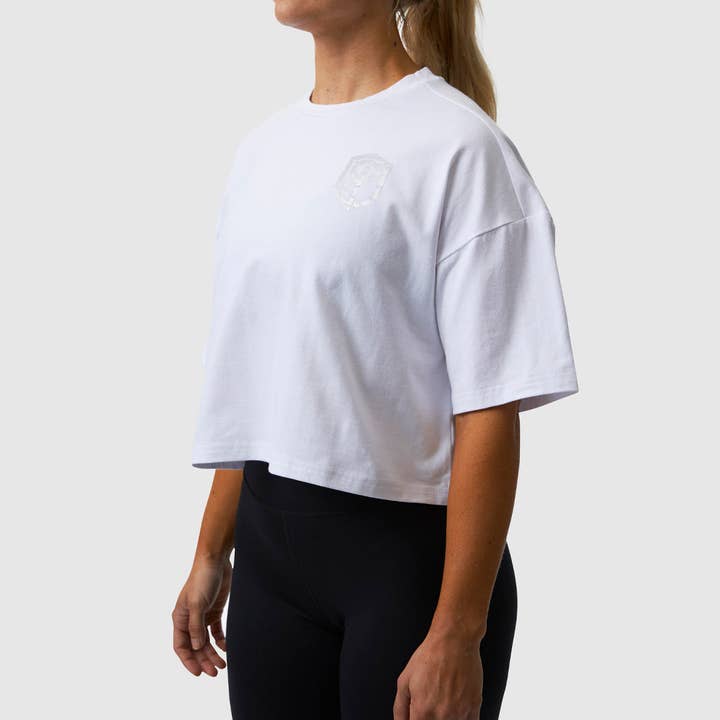 Training Crop Tee (White) for wholesale by Born Primitive