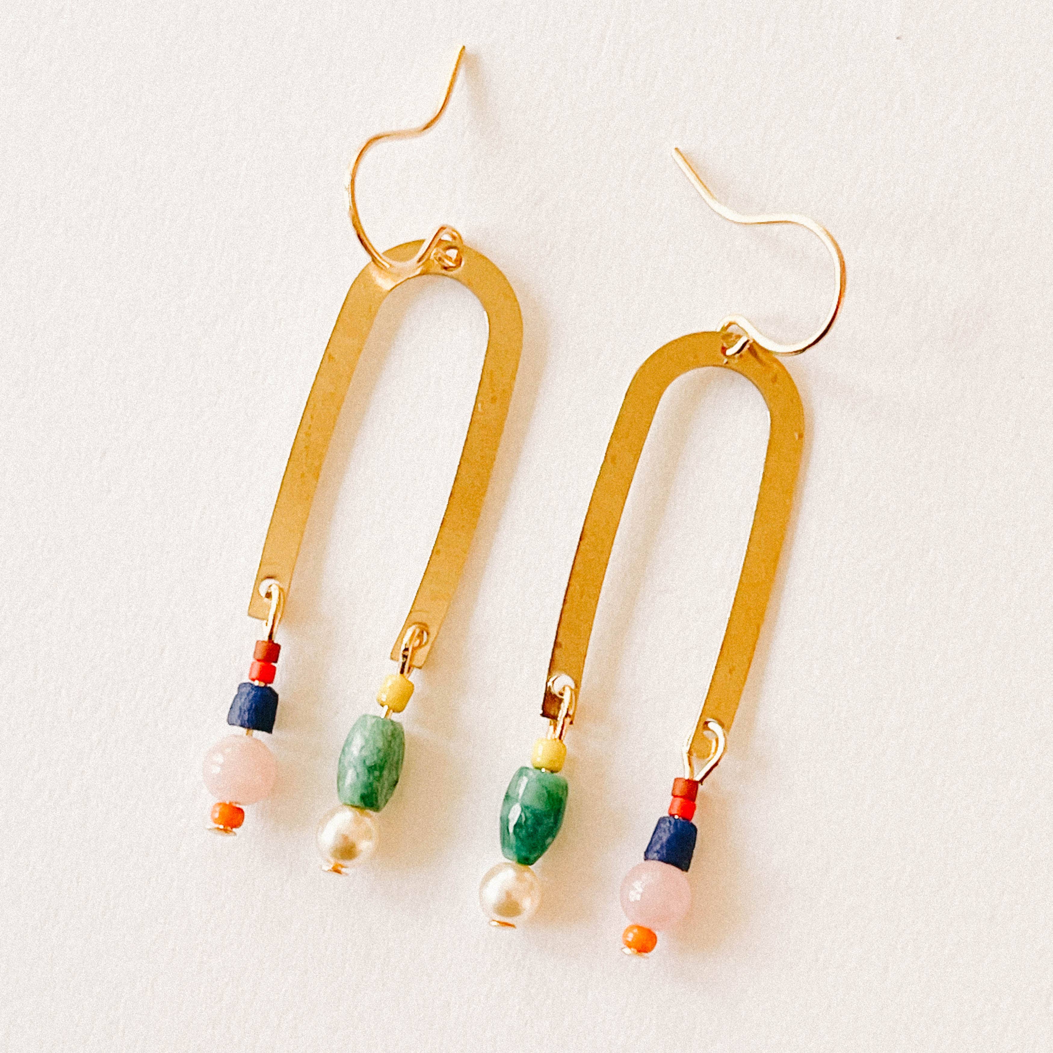 Nest Pretty Things - Wholesale Dangle Earrings - Turquoise Gem Brass and Fair Trade Arch Earrings with Beads3